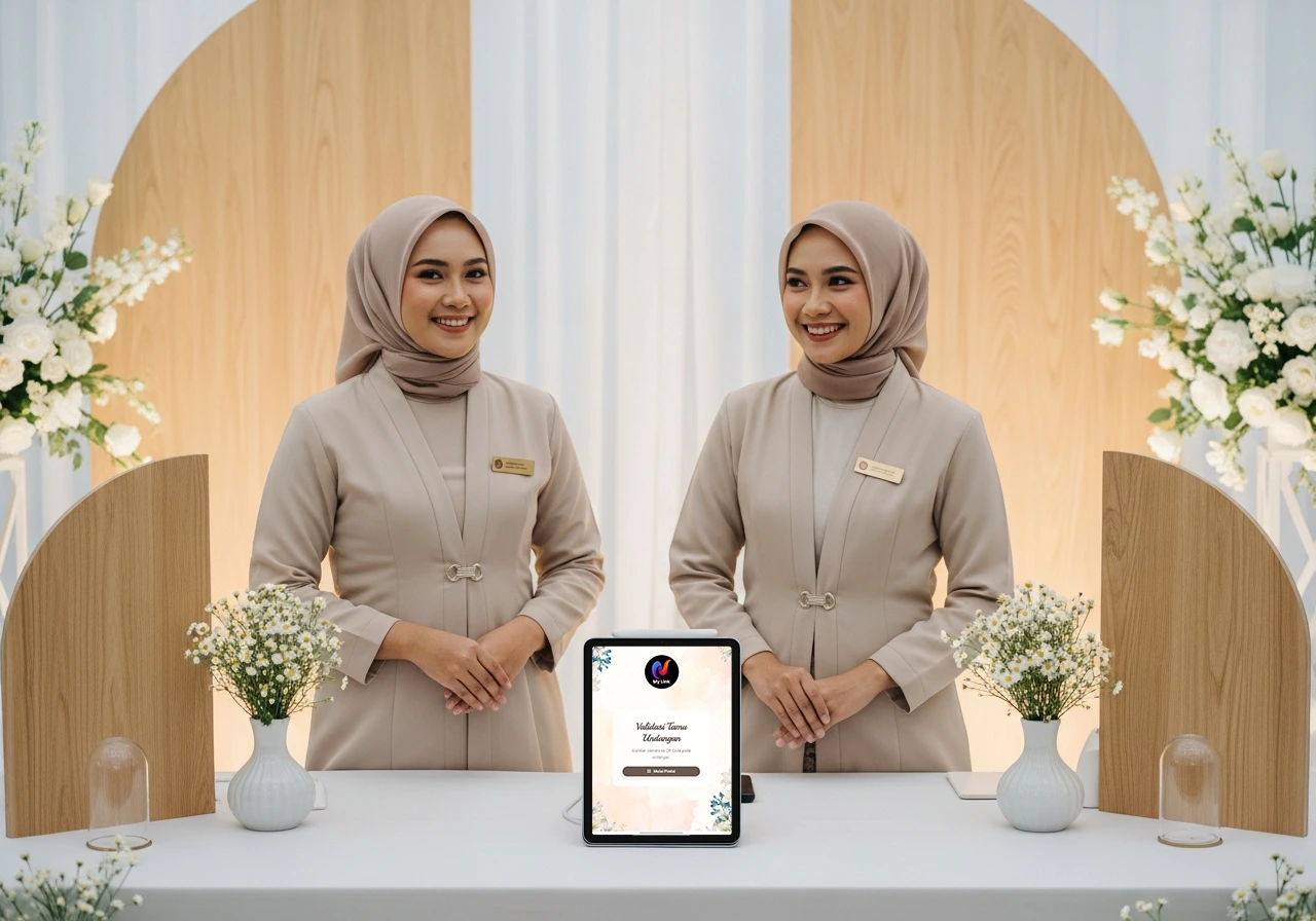 Penerima tamu dengan buku tamu digital