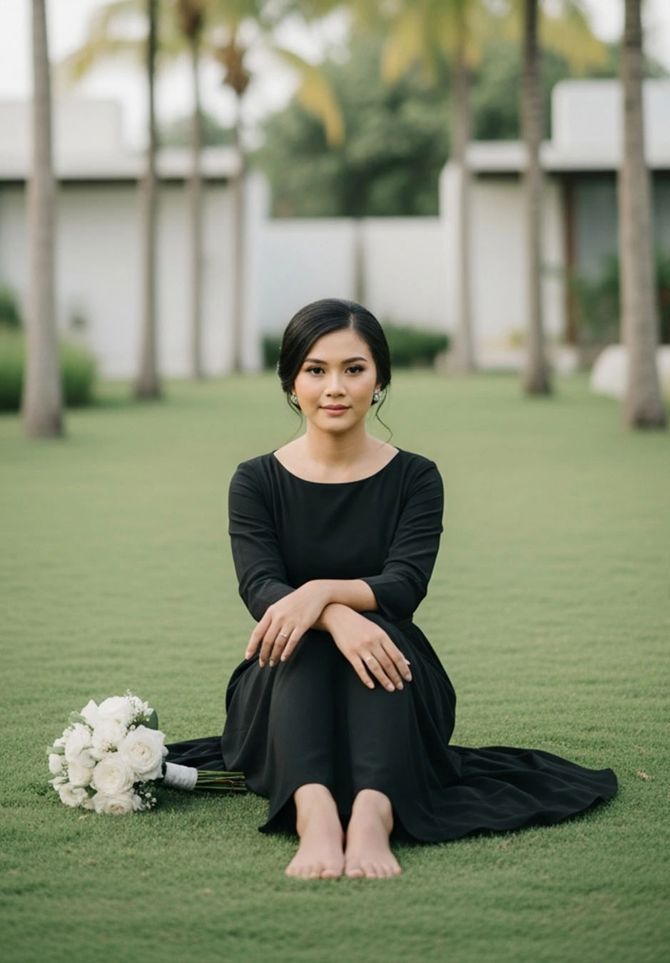 Foto Putri, calon mempelai wanita, tersenyum.